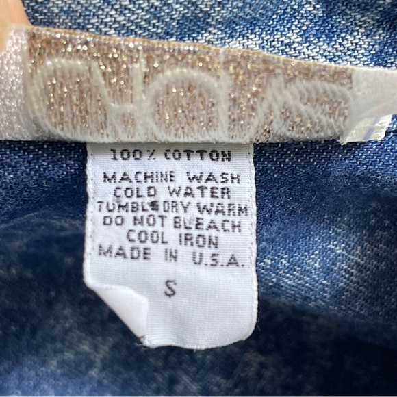 Vintage Cache acid wash blue denim embellished padded shoulders button up SZ S - Picture 5 of 11